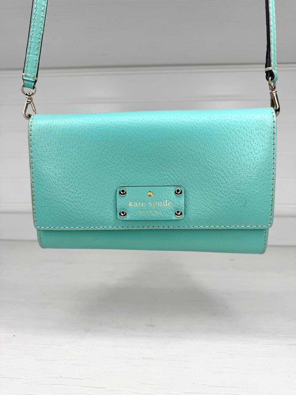 Kate Spade Wellesley Natalie WKRU2722 Leather Crossbody Wallet Clutch Mint EUC